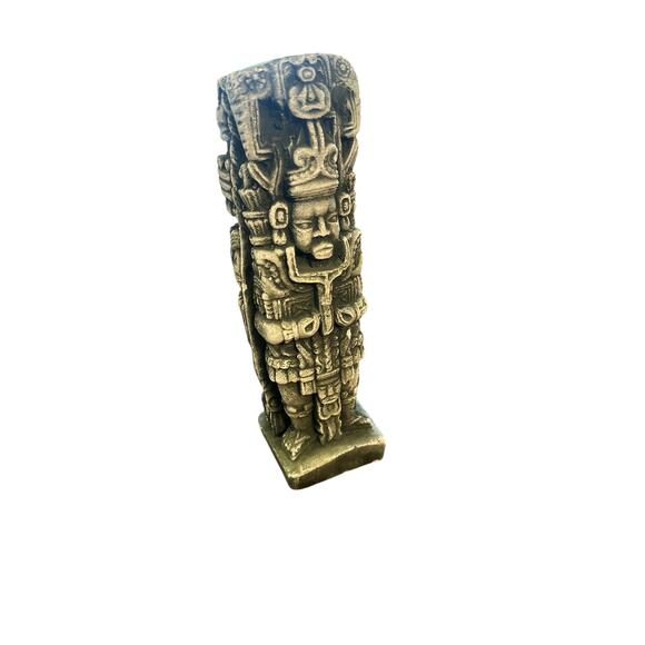 Carved Stone Handmade Aztec Mayan Stela Totem Statue Figurine 9" Tall Green